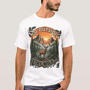 Go Outside Stay Wild Deer Mountain Adventure Graph T-Shirt