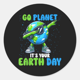 Go Planet Its Your Earth Day Cute Dabbing Earth Ki Classic Round Sticker