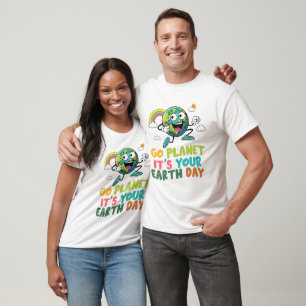 Go Planet It's Your Earth Day Running Happy Globe T-Shirt