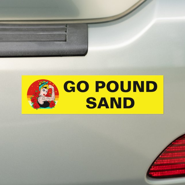 Go Pound Sand – Mom Flexing Tattooed Arm Bumper Sticker (On Car)