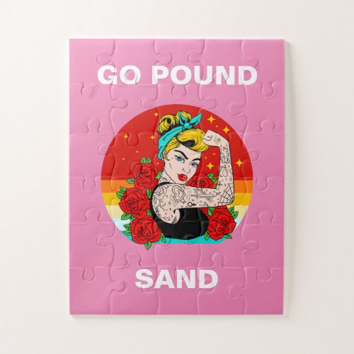 Go Pound Sand  Mom Flexing Tattooed Arm Jigsaw Puzzle