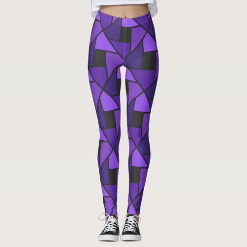 Go Purple and Black Geometric Yoga Pants 