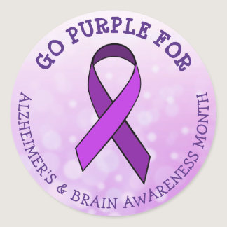 Go Purple for  Alzheimer's & Brain Awareness Month Classic Round Sticker