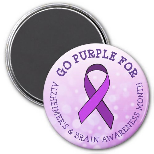 Go Purple for  Alzheimers  Brain Awareness Month Magnet