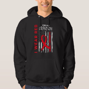 Go Red Grandson Heart Disease USA Flag Grandma Gra Hoodie