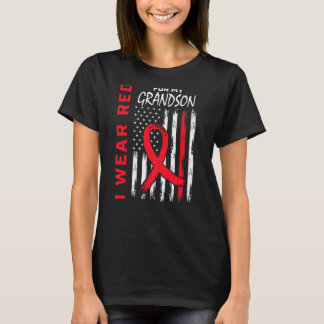 Go Red Grandson Heart Disease USA Flag Grandma Gra T-Shirt
