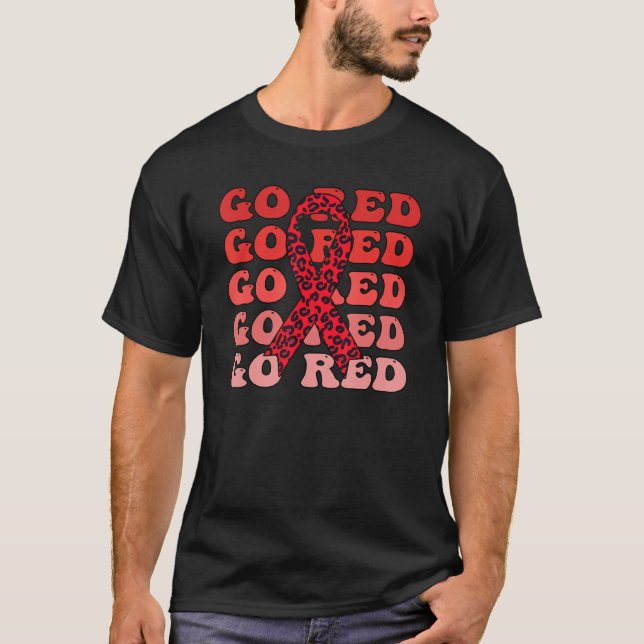 Go Red Groovy Heart Disease Awareness Heart Warrio T-Shirt (Front)