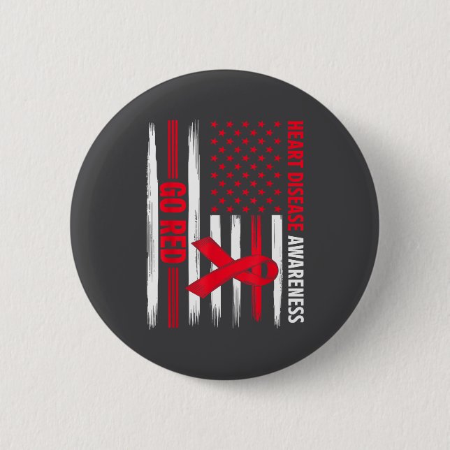 Go Red Heart Disease American Flag Heart Disease A Button (Front)