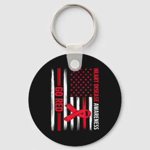 Go Red Heart Disease American Flag Heart Disease A Keychain
