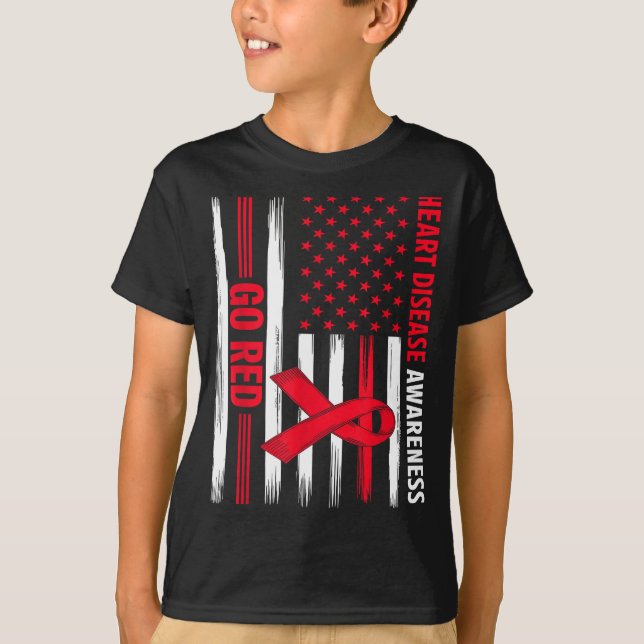 Go Red Heart Disease American Flag Heart Disease A T-Shirt (Front)