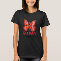 Go Red Heart Disease Awareness Red Ribbon Butterfl T-Shirt