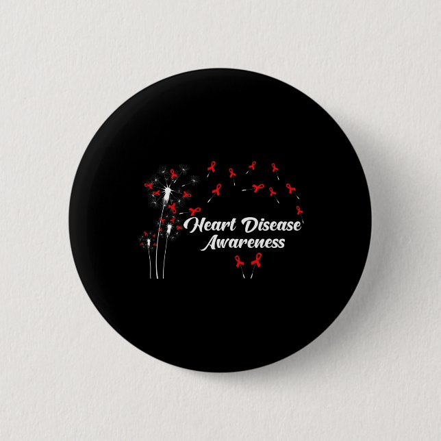 Go Red Heart Disease Awareness Red Ribbon Dandelio Button (Front)