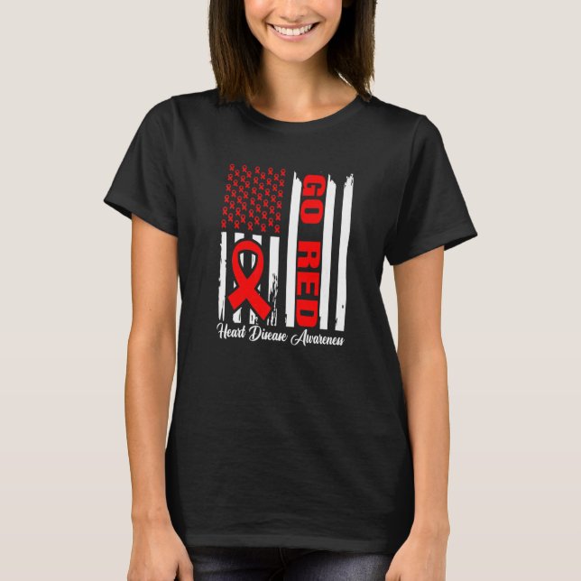 Go Red Heart Disease Awareness Red Ribbon Flag Pre T-Shirt (Front)
