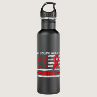 Go Red Heart Disease Support Flag - Heart Disease  Stainless Steel Water Bottle