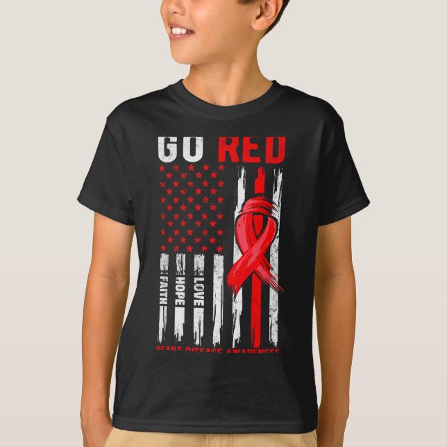 Go Red Heart Disease Suprt Flag - Heart Disease Aw T-Shirt (Front)