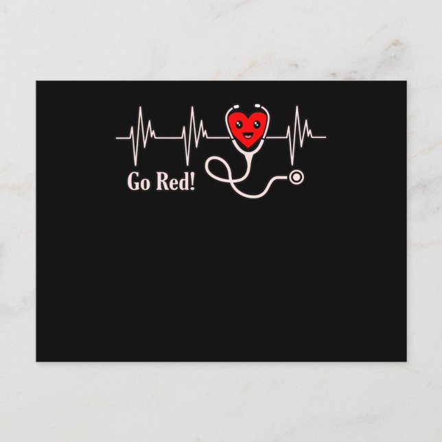 Go Red Heartbeat Heart Disease Awareness Survivor Postcard (Front)