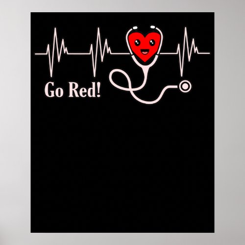 Go Red Heartbeat Heart Disease Awareness Survivor Poster