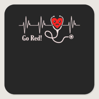 Go Red Heartbeat Heart Disease Awareness Survivor Square Sticker