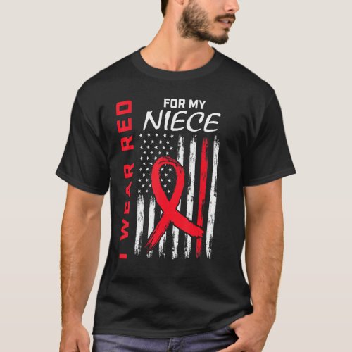 Go Red Niece Heart Disease Awareness Flag Aunt Unc T_Shirt