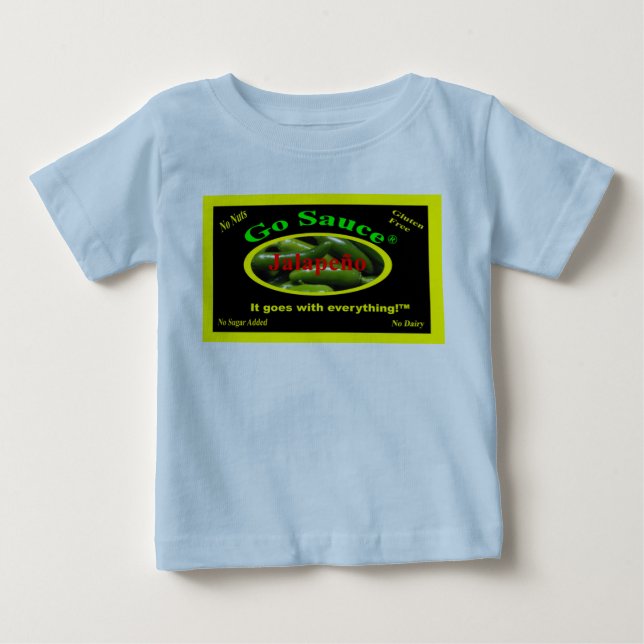 Go Sauce Baby T-Shirt Light Blue with Ingredients (Front)