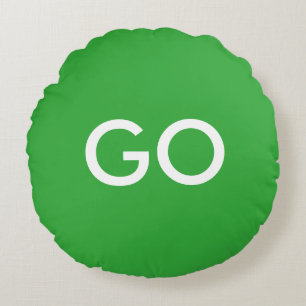 Go Sign Green and White Round Pillow