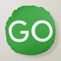 Go Sign Green and White Round Pillow