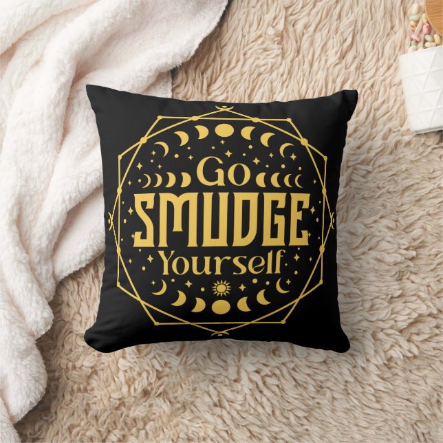 Go Smudge Yourself Celestial Moon Phases Halloween Throw Pillow (Blanket)