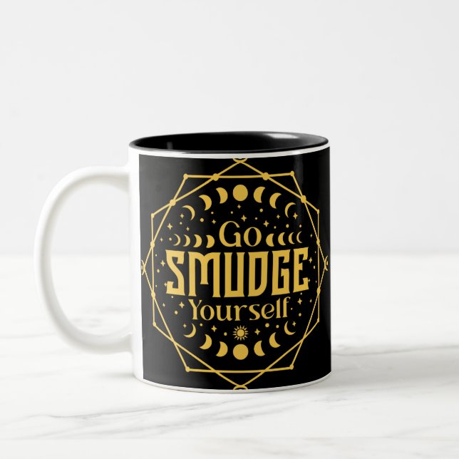 Go Smudge Yourself Moon Phases Fun Halloween Two-Tone Coffee Mug (Left)