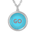 GO Starburst Red/Aqua Round Silver Plated Necklace