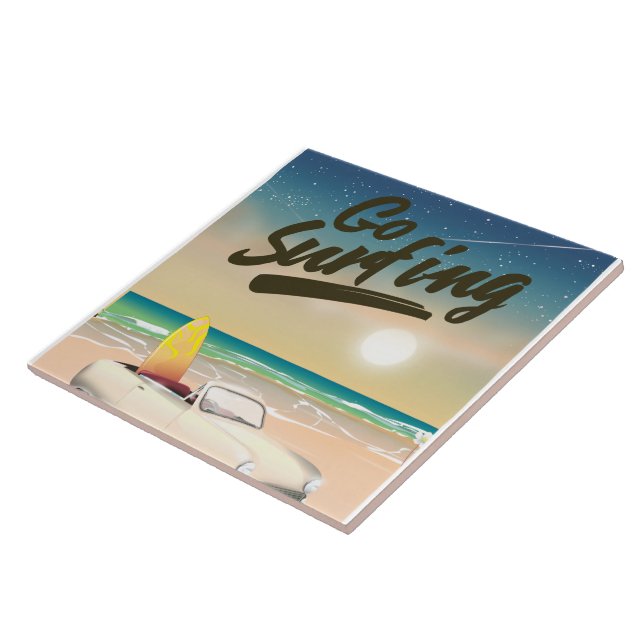 Go Surfing Travel poster! Ceramic Tile (Side)
