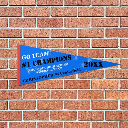 Go Team Champions Player Name Blue White Stars Pennant Flag