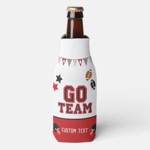 Go Team Football Fan Red and Black Festive Sports Bottle Cooler