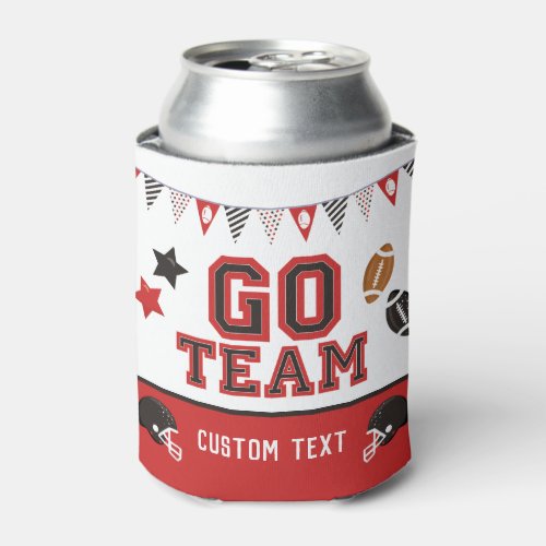 Go Team Football Fan Red and Black Festive Sports Can Cooler