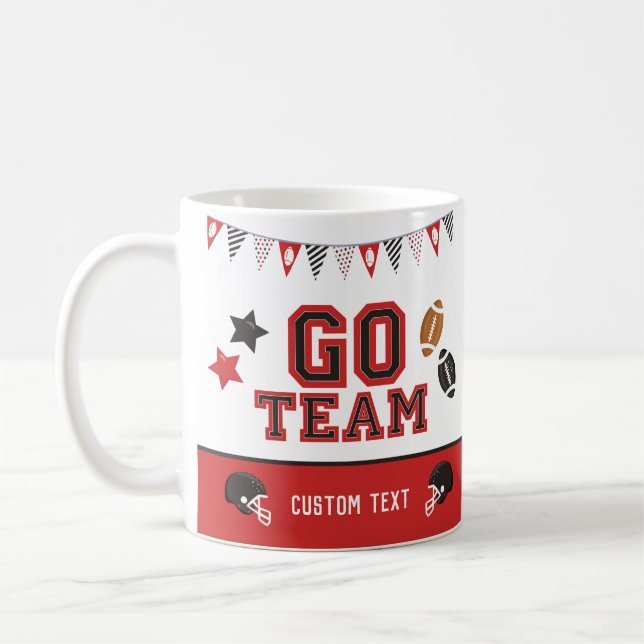 Go Team Football Fan Red and Black Festive Sports Coffee Mug (Left)