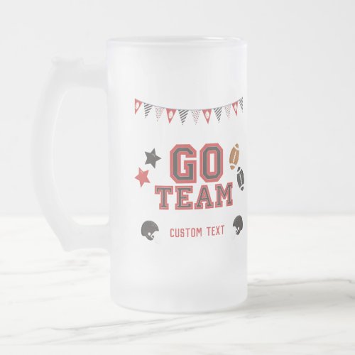 Go Team Football Fan Red and Black Festive Sports Frosted Glass Beer Mug