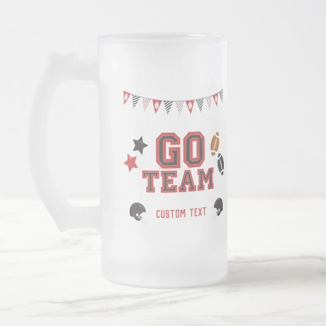 Go Team Football Fan Red and Black Festive Sports Frosted Glass Beer Mug (Left)