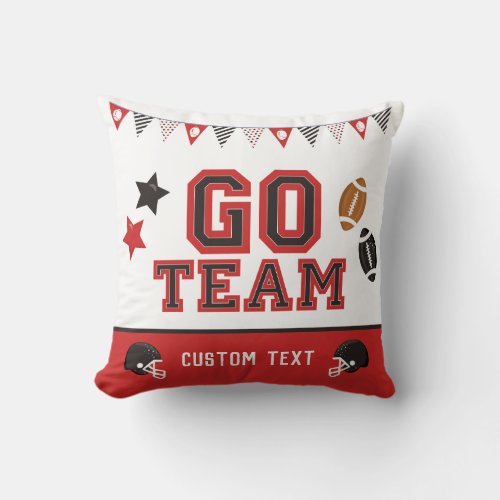 Go Team Football Fan Red and Black Festive Sports Throw Pillow