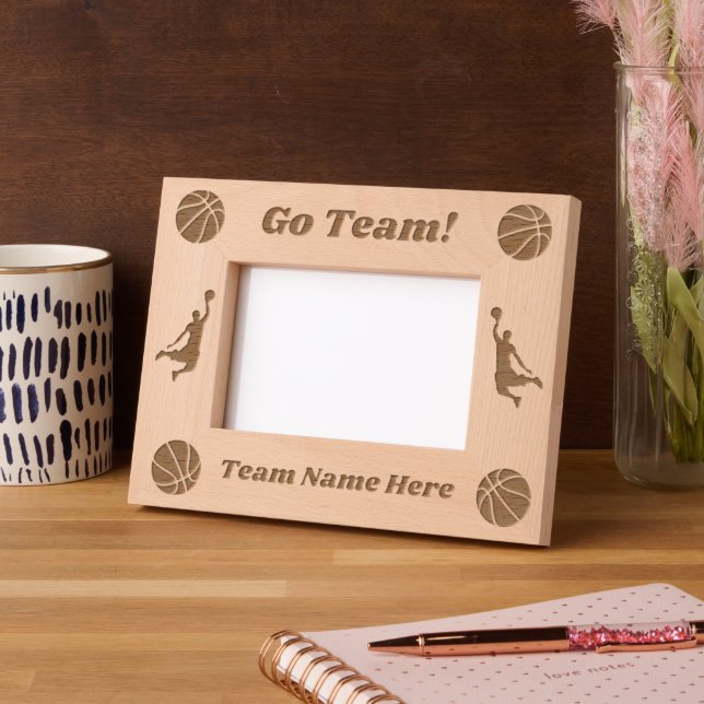 Go Team Full Name Simple Basketball Rustic Script Engraved Frames (Left)