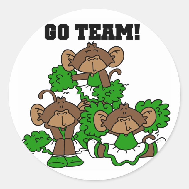 Go Team Green and White T-shirts and Gifts Classic Round Sticker (Front)
