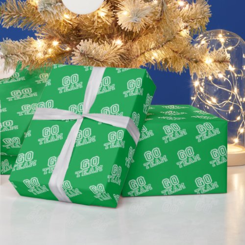 Go Team Word Art in Green Wrapping Paper