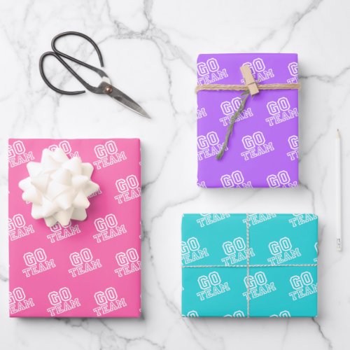 Go Team Word Art in Pink Purple and Turquoise Wrapping Paper Sheets