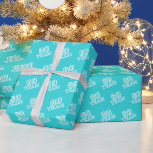 Go Team Word Art in Turquoise Blue Wrapping Paper