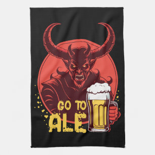 Go To Ale - Satan Drinking Beer Kitchen Towel