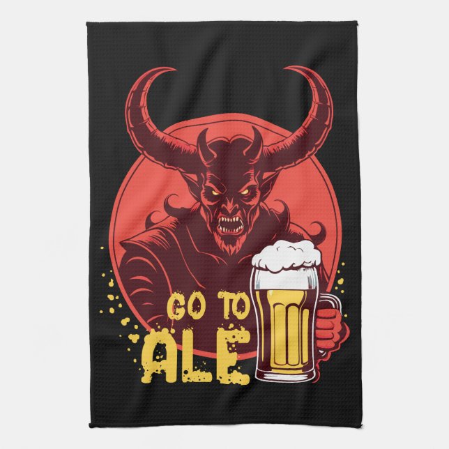 Go To Ale - Satan Drinking Beer Kitchen Towel (Vertical)
