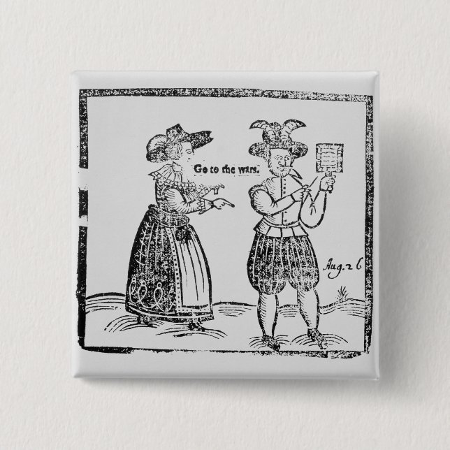 Go to the Wars, illustration from a pamphlet showi Pinback Button (Front)