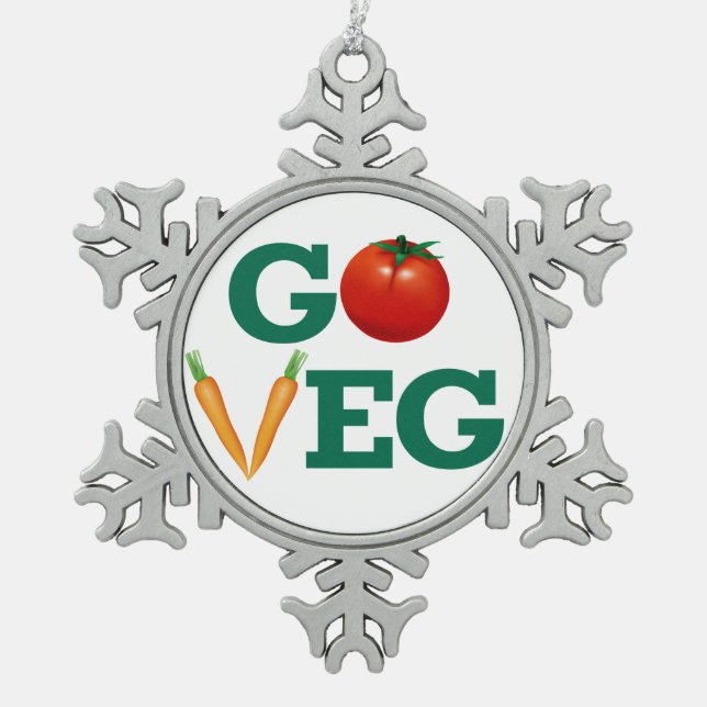 Go Veg Snowflake Pewter Christmas Ornament (Front)