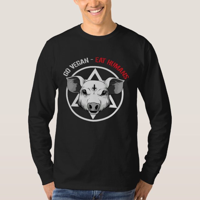 Go Vegan Eat Humans  Satanic Vegan Pig T-Shirt (Front)