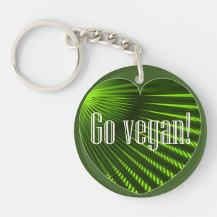 Go Vegan Heart Shape Green Slogan Keychain