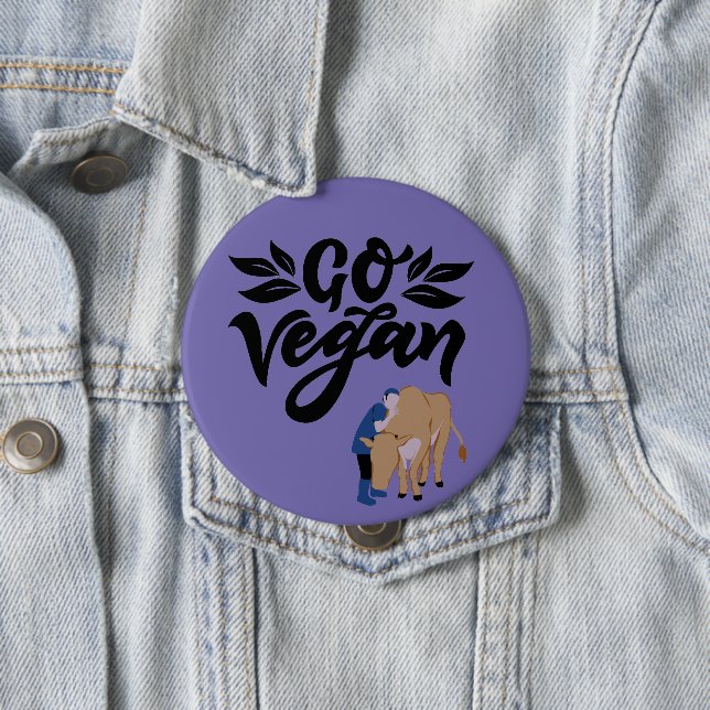 Go Vegan Person Hugging Cow, Animal Lover Button (In Situ)