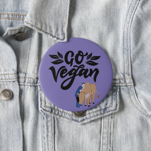 Go Vegan Person Hugging Cow Button